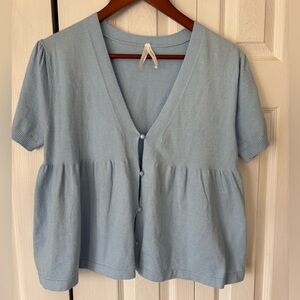 Dreamers by Debut Baby Blue Short Sleeve Cardigan Shirt Size Medium Brand New